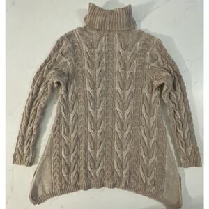 Eight Eight Eight Sweater Womens M Brown Cream Turtleneck Cable Knit Cozy‎ Tunic